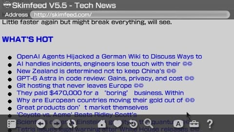Skimfeed rendered on the PSP browser